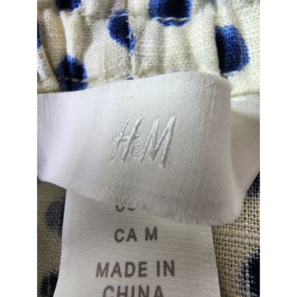 H&M White Blue Polka Dot Linen Blend Paper Bag Retro Active Hi-Waist Shorts SZ M - Picture 4 of 8